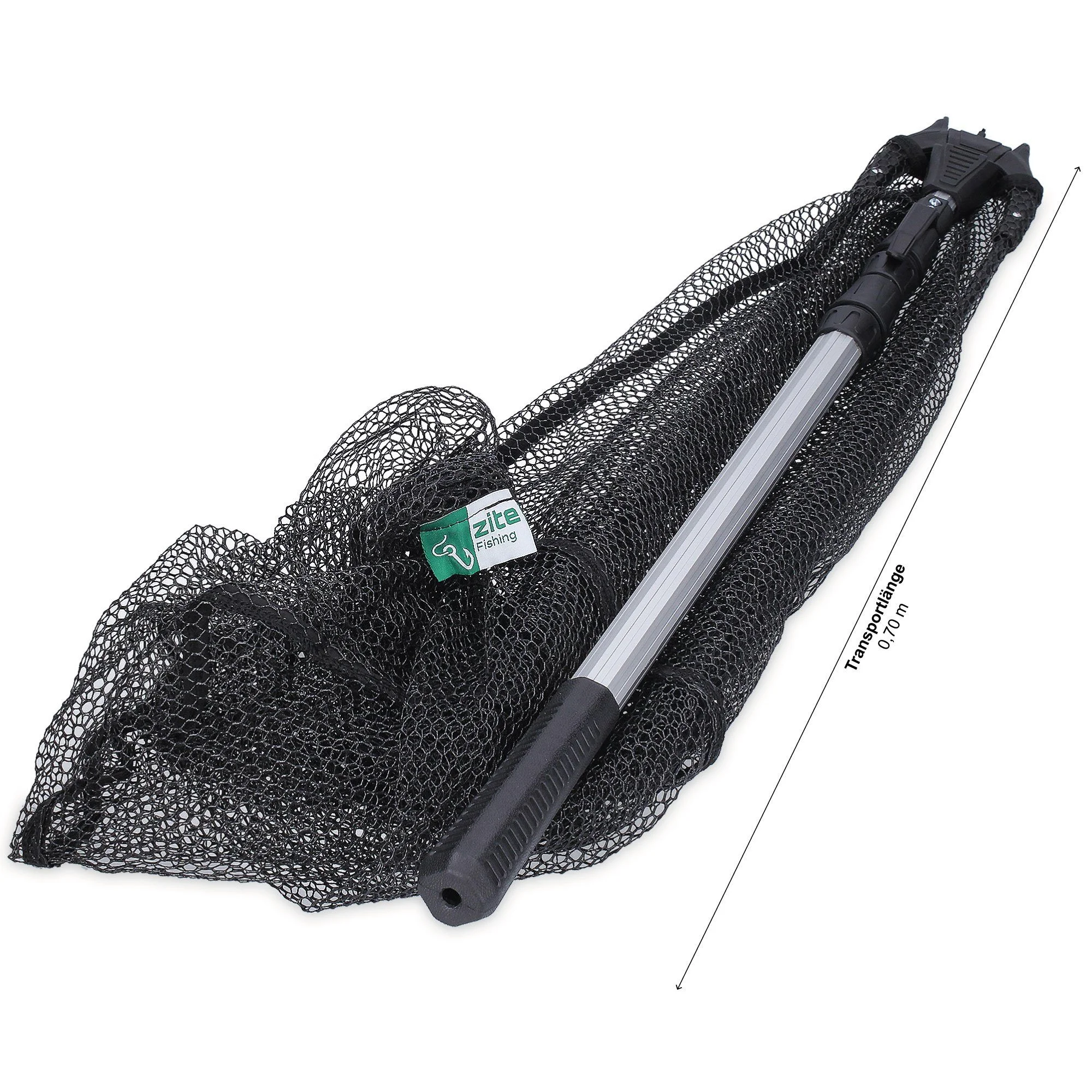 Zite Angelkescher – Gummiert & teleskopierbar, 160 cm mit Maßband-Tasche